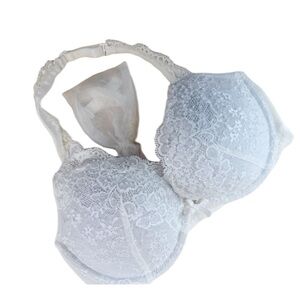 Victoria’s Secret Dream Angels White Lace Bridal Bra 34D Plunge Padded NWT